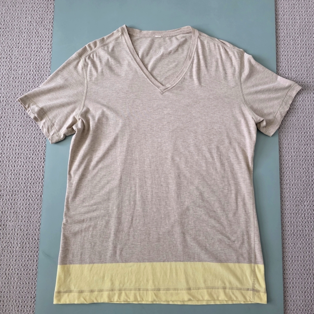 Lululemon Athletica Tan and Yellow V neck Short Sleeve Tee